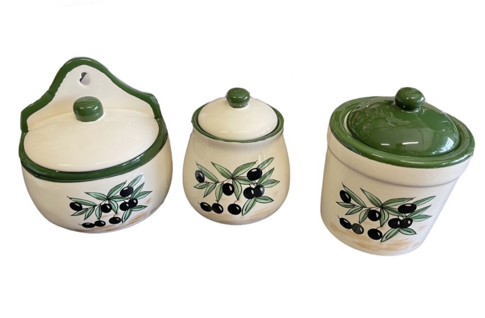 Barattolo contenitori con disegno olive in ceramica