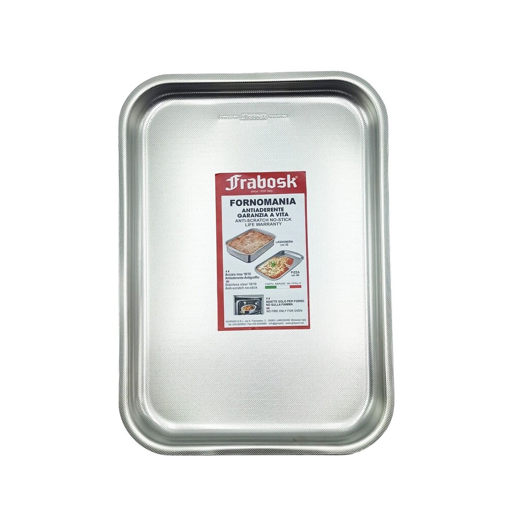 Teglia Bassa Pizza Rettangolare Acciaio Inox 18/10 Antiaderente cm 35-40 Frabosk